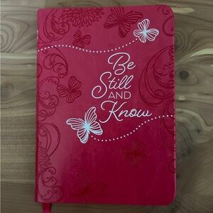 Pink leather covered devotional. Be Still and Know. New, never used.